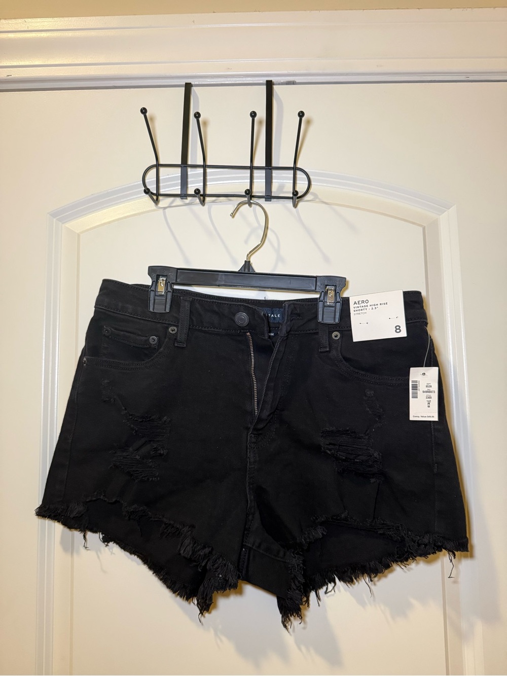 High-Rise Distressed Black AREO Women's Denim Shorts - Size 8